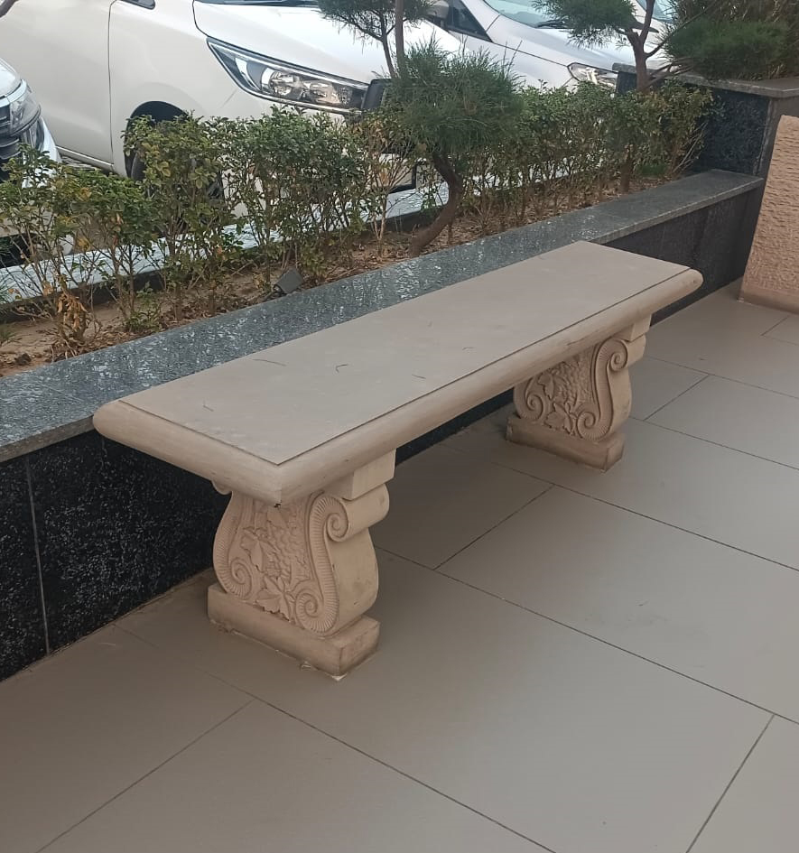 Carved Stone Garden Bench - Color: White