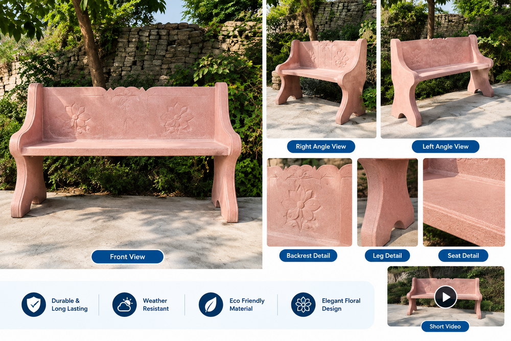 Red Sandstone Outdoor Bench - Feature: Easy To Clean