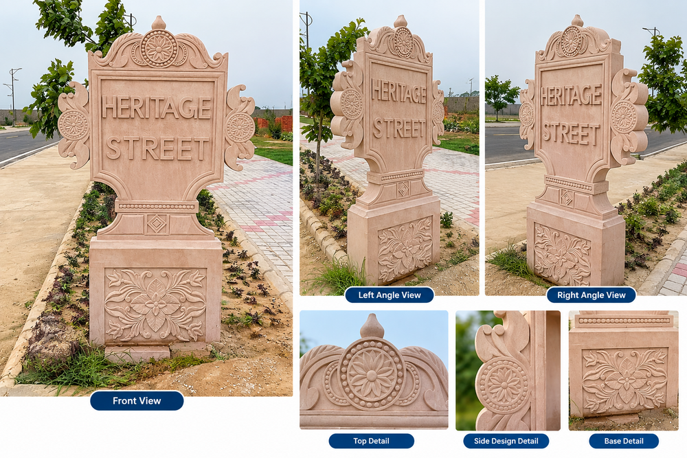 Decorative Sandstone Lamp Post - Color: White