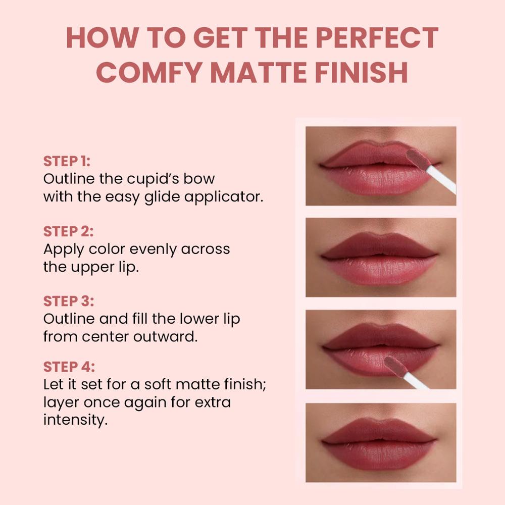 Comfy Matte Liquid Lipstick - Waterproof, Transfer Proof, Long lasting