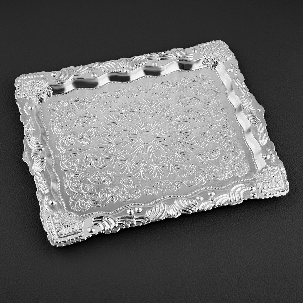 Sqaure Shape Anitque Design Silver Plastic Tray