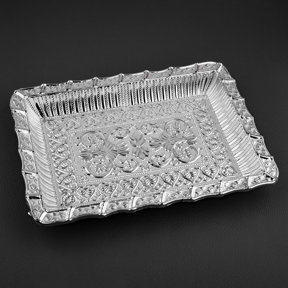 Rectangle Shape Anitque Design Silver Plastic Tray - Feature: Easy To Cleaned