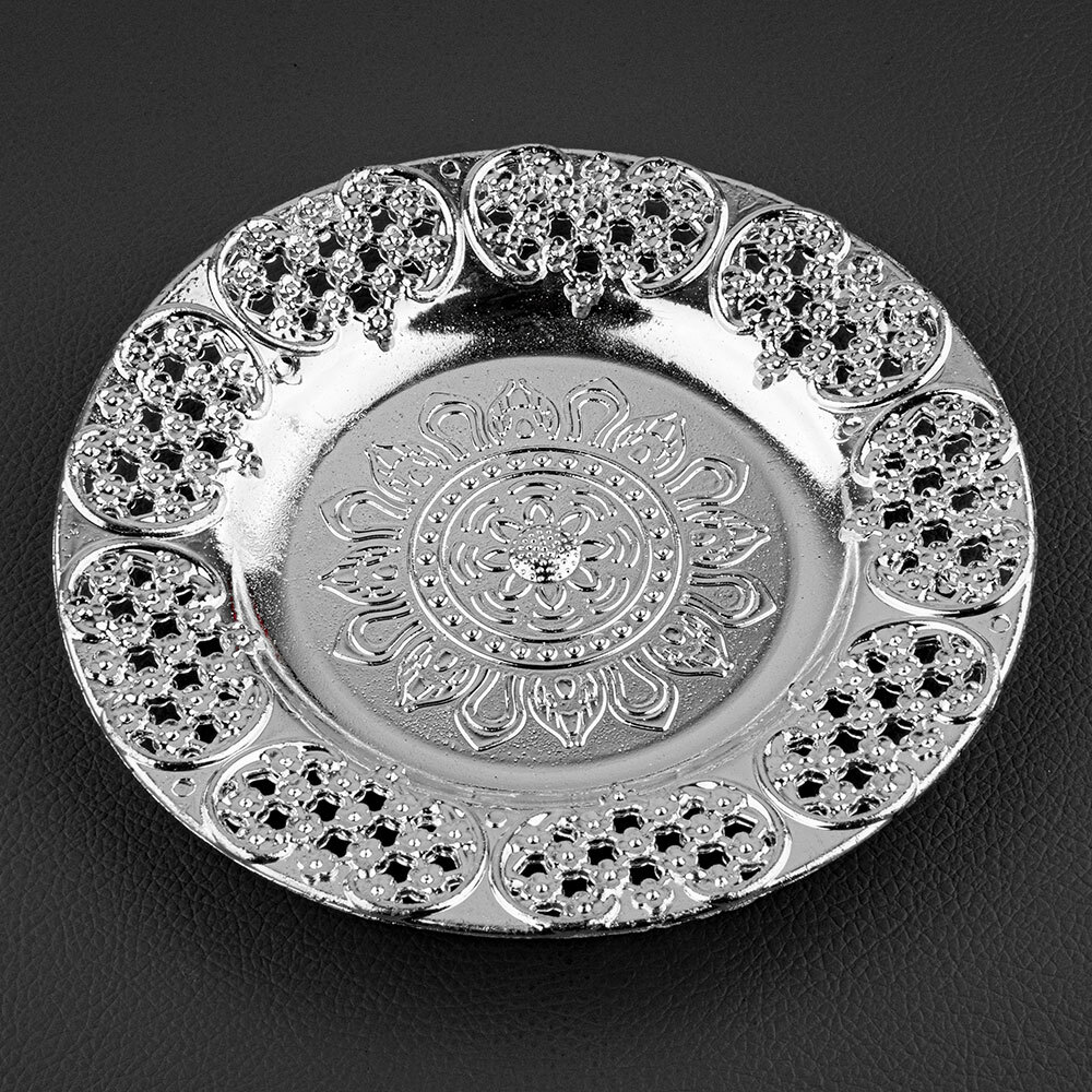 Designer Round Anitque Design Silver Plastic Tray