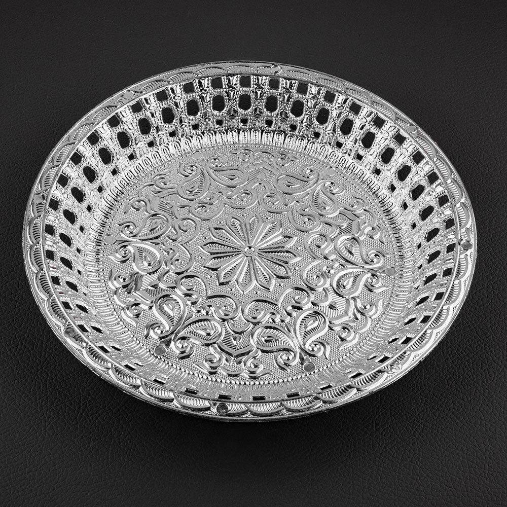 Round Anitque Design Silver Plastic Tray