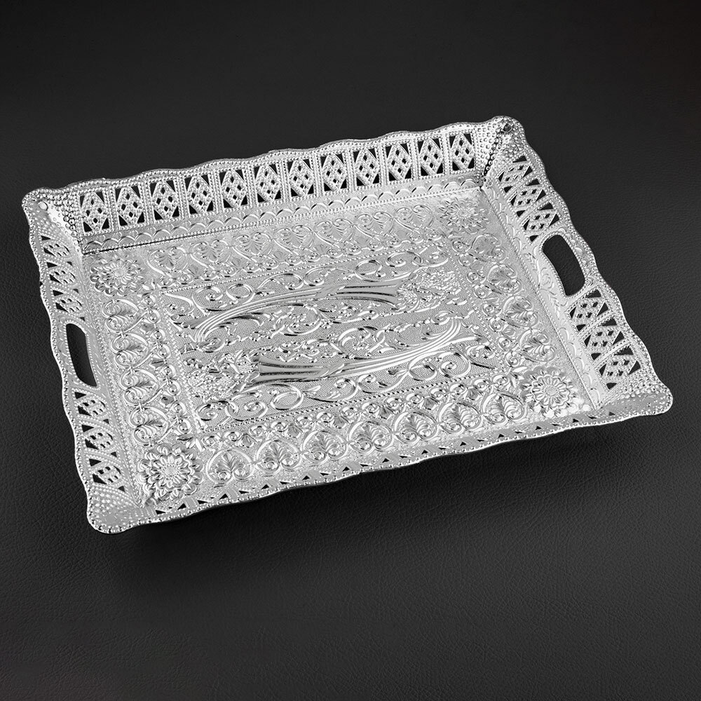 Rectangle Shape Anitque Design Silver Plastic Tray