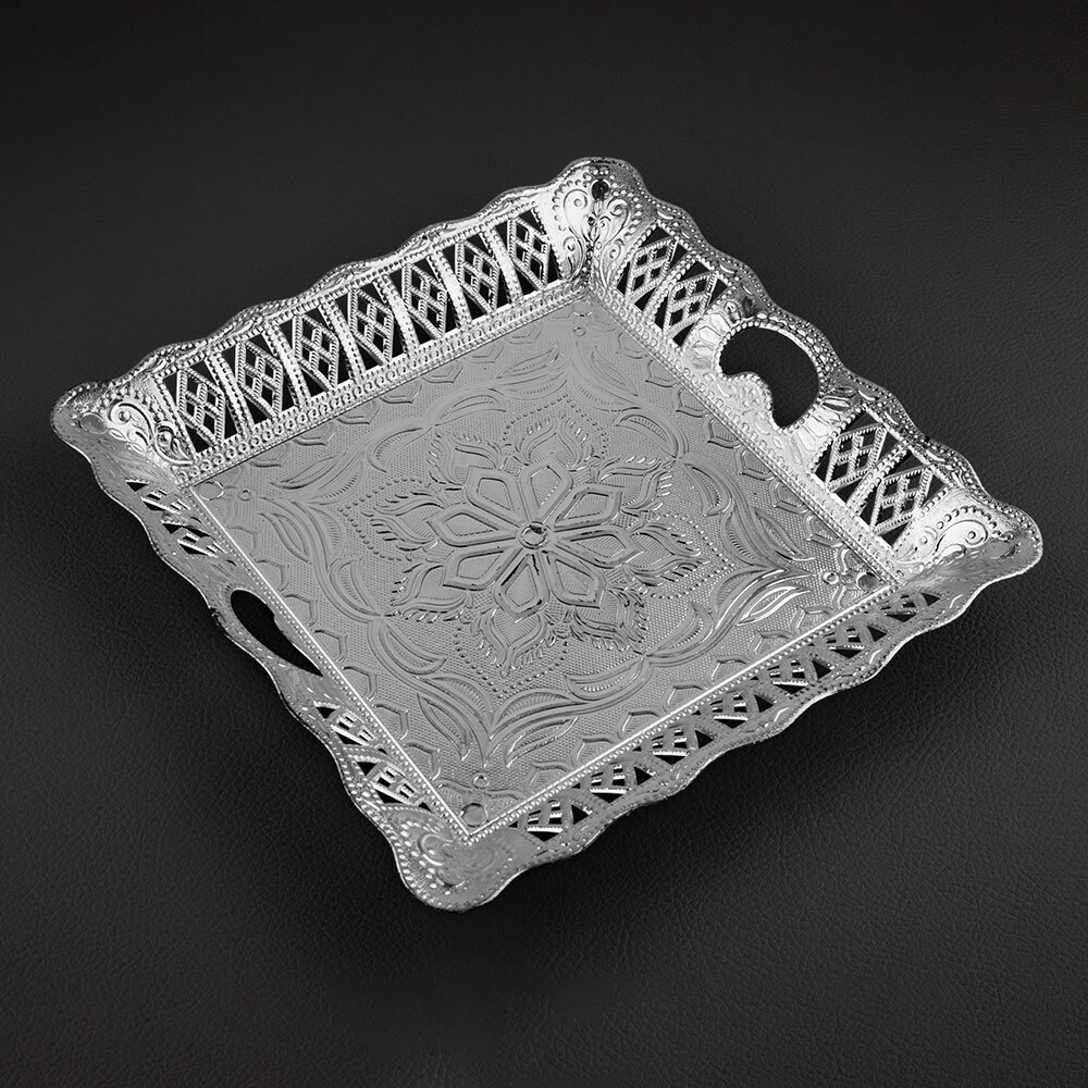 Rectangle Shape Anitque Design Silver Plastic Tray