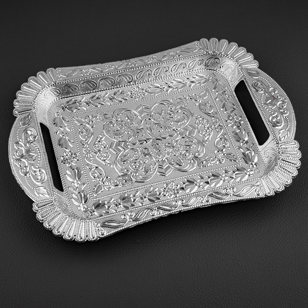Rectangle Shape Anitque Design Silver Plastic Tray