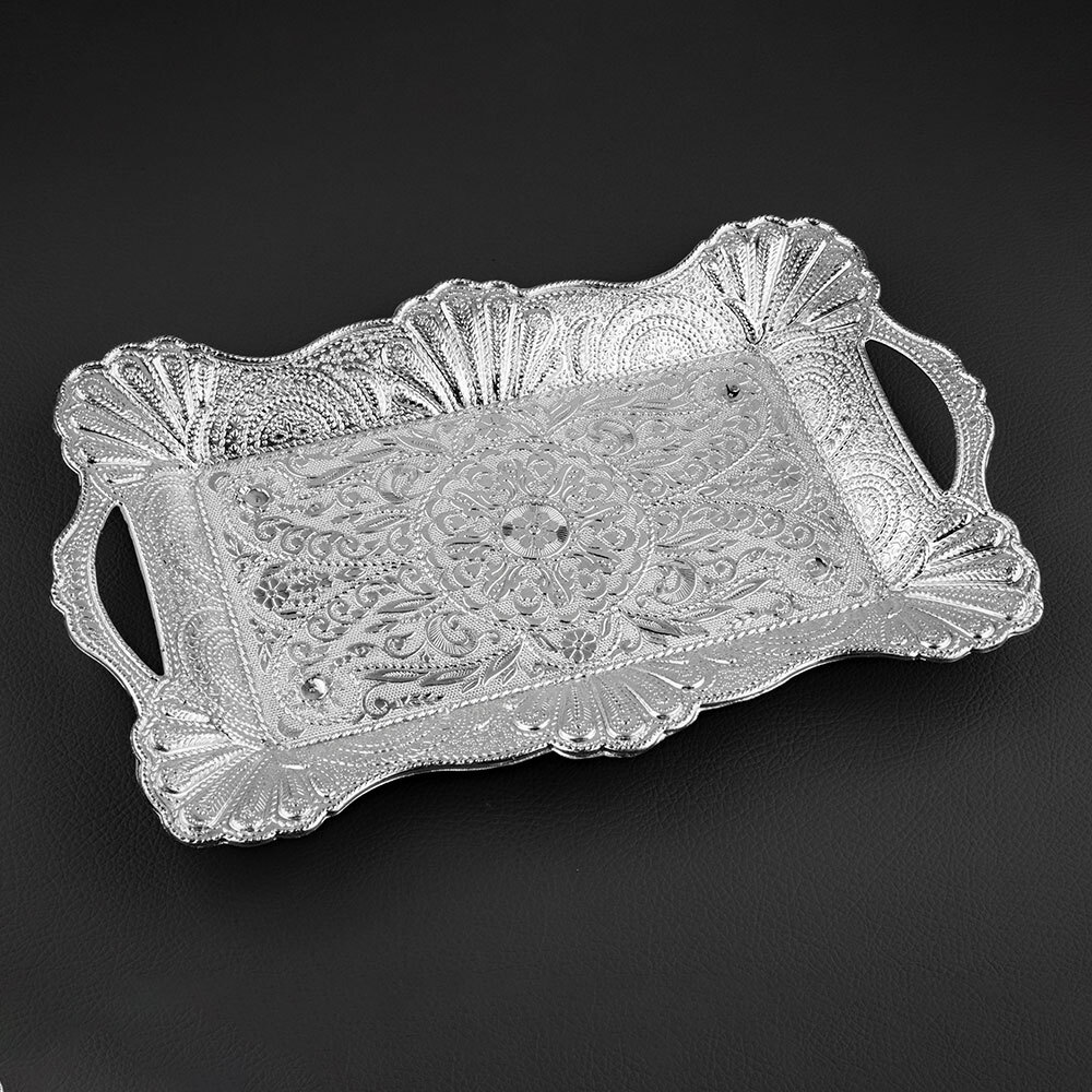 Rectangle Shape Anitque Design Silver Plastic Tray
