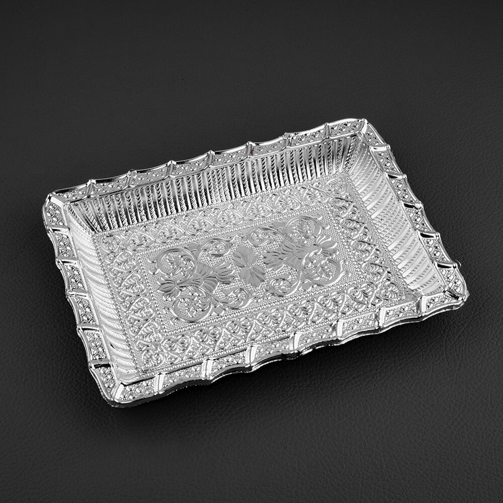 Rectangle Shape Anitque Design Silver Plastic Tray