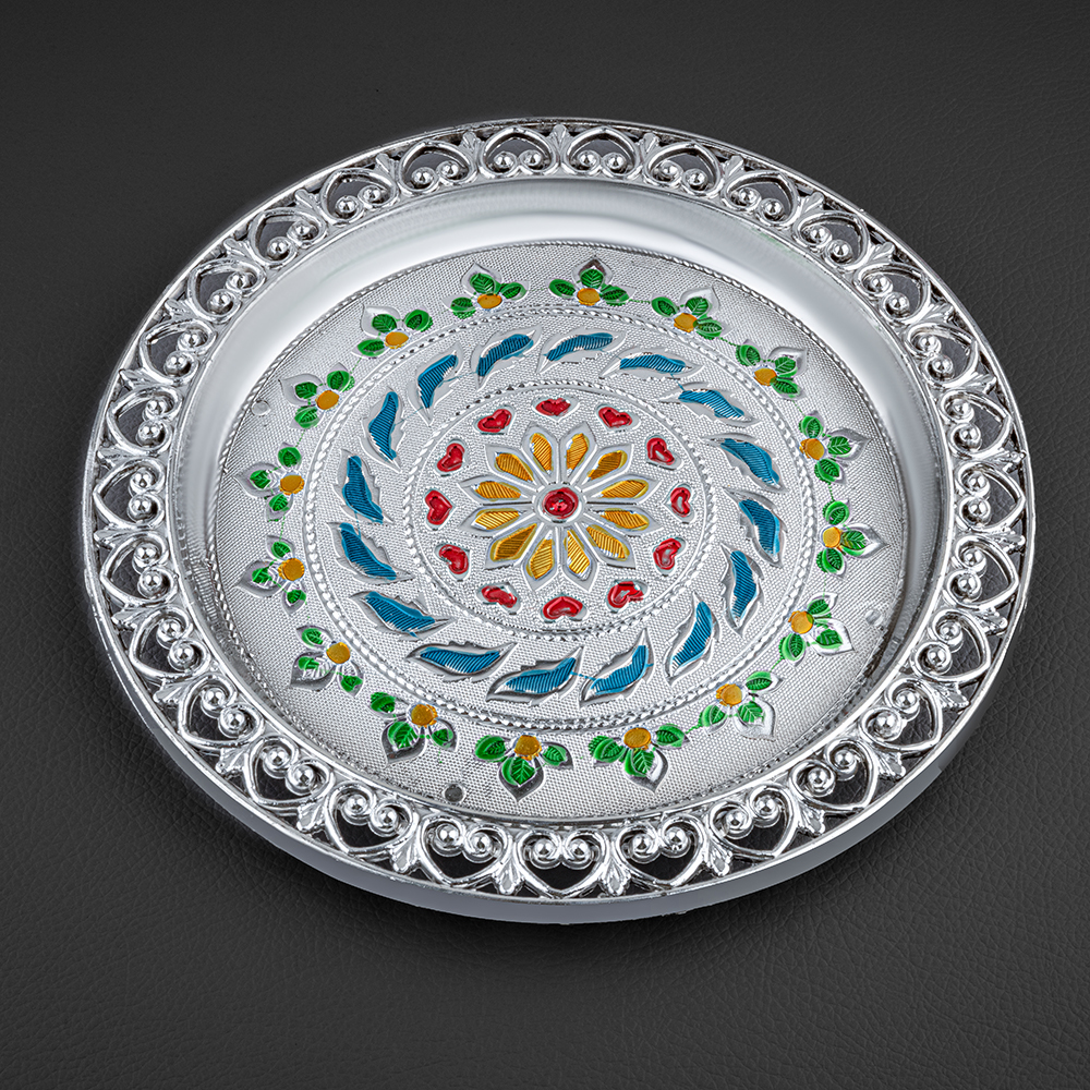 Round Shape Minakari Tray - Color: Silver
