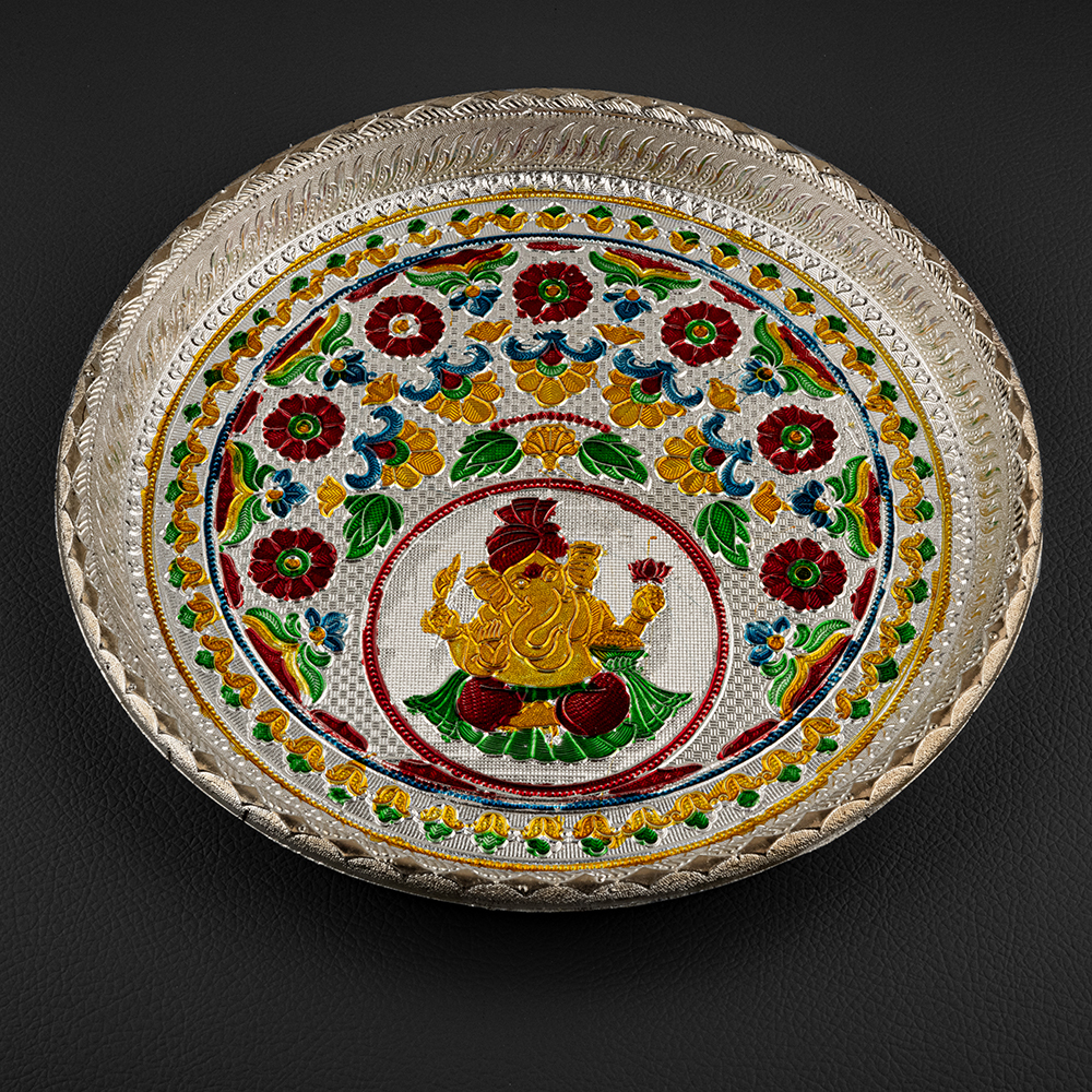 Round Shape Minakari Tray - Color: Silver