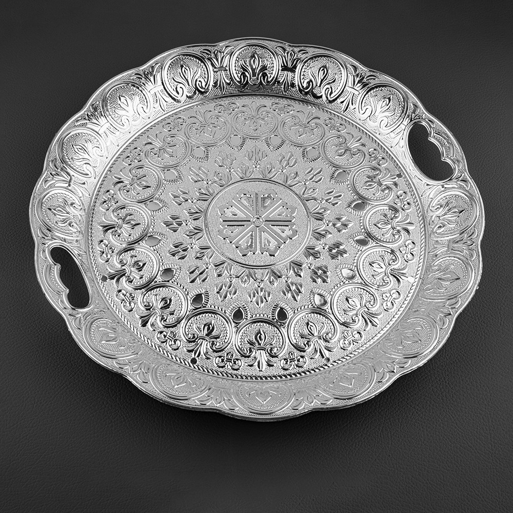 Round Shape Tea And Coffee Silver Plastic Tray