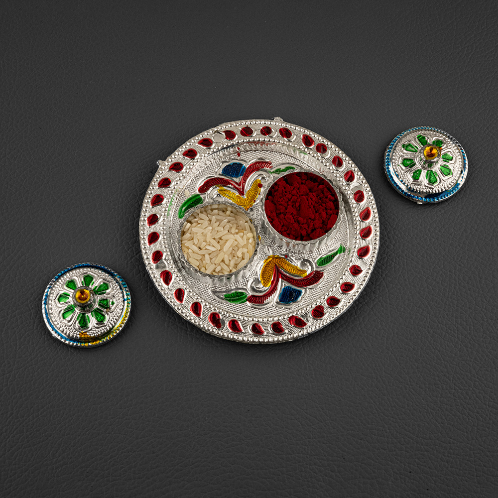 Round Shape Engraved Silver Kankavati Tray