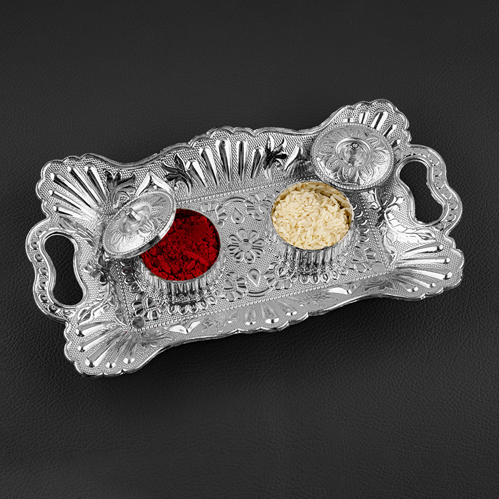 Engraved Silver Kankavati Tray