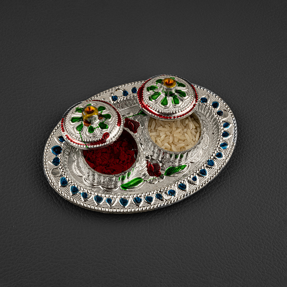 Oval Shape Engraved Silver Kankavati Tray