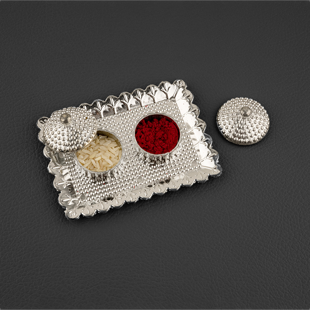 Square Shape Engraved Silver Kankavati Tray