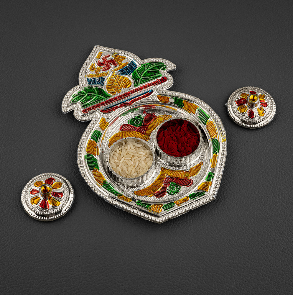Kalash Shape Engraved Silver Kankavati Tray