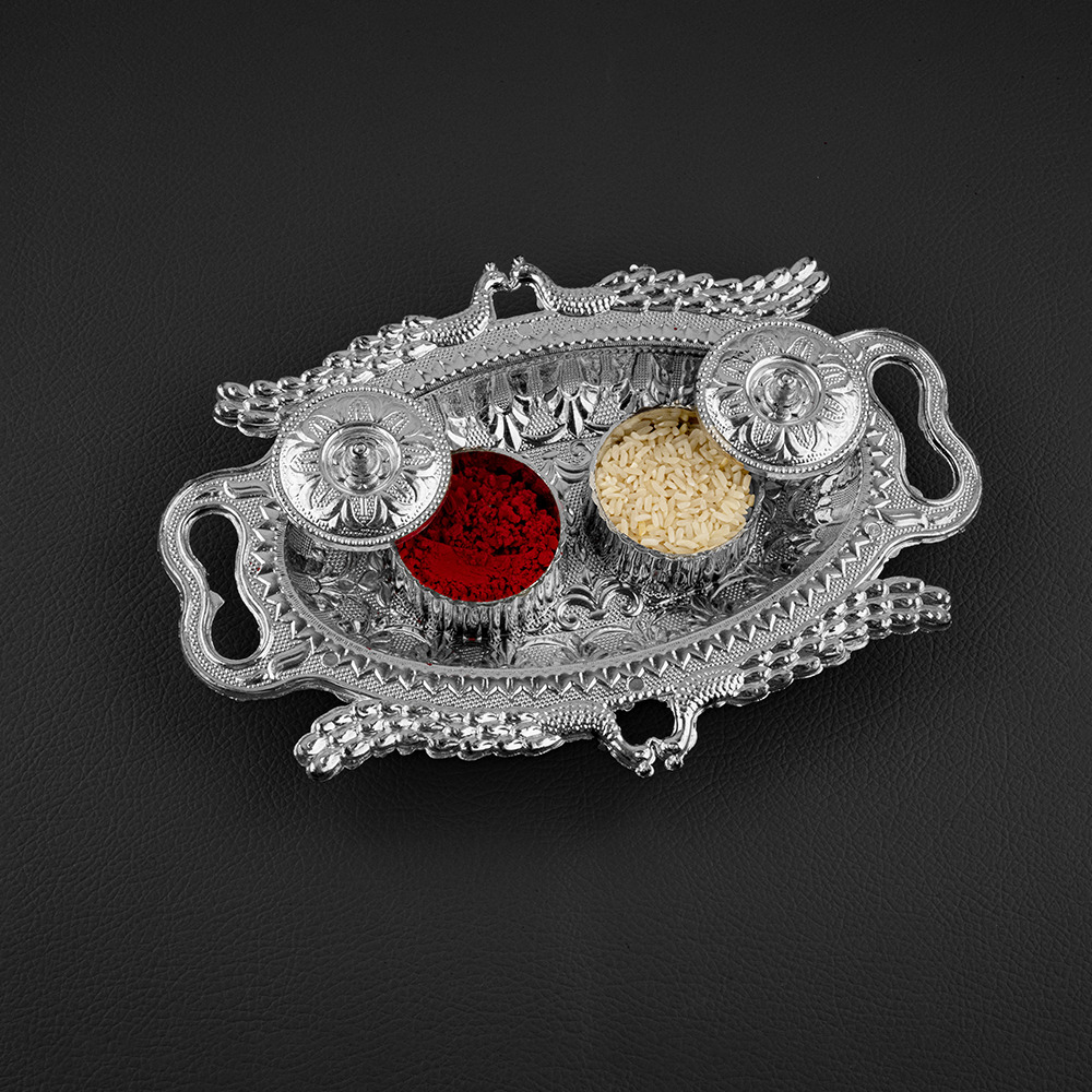 Plastic Silver Kankavati Tray - Shape: Rectangle