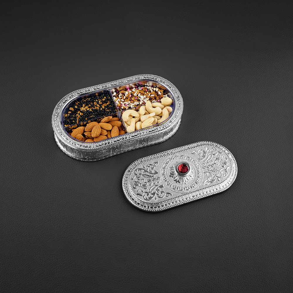 Oval Shape Antique  Shape Silver Dryfruit Box