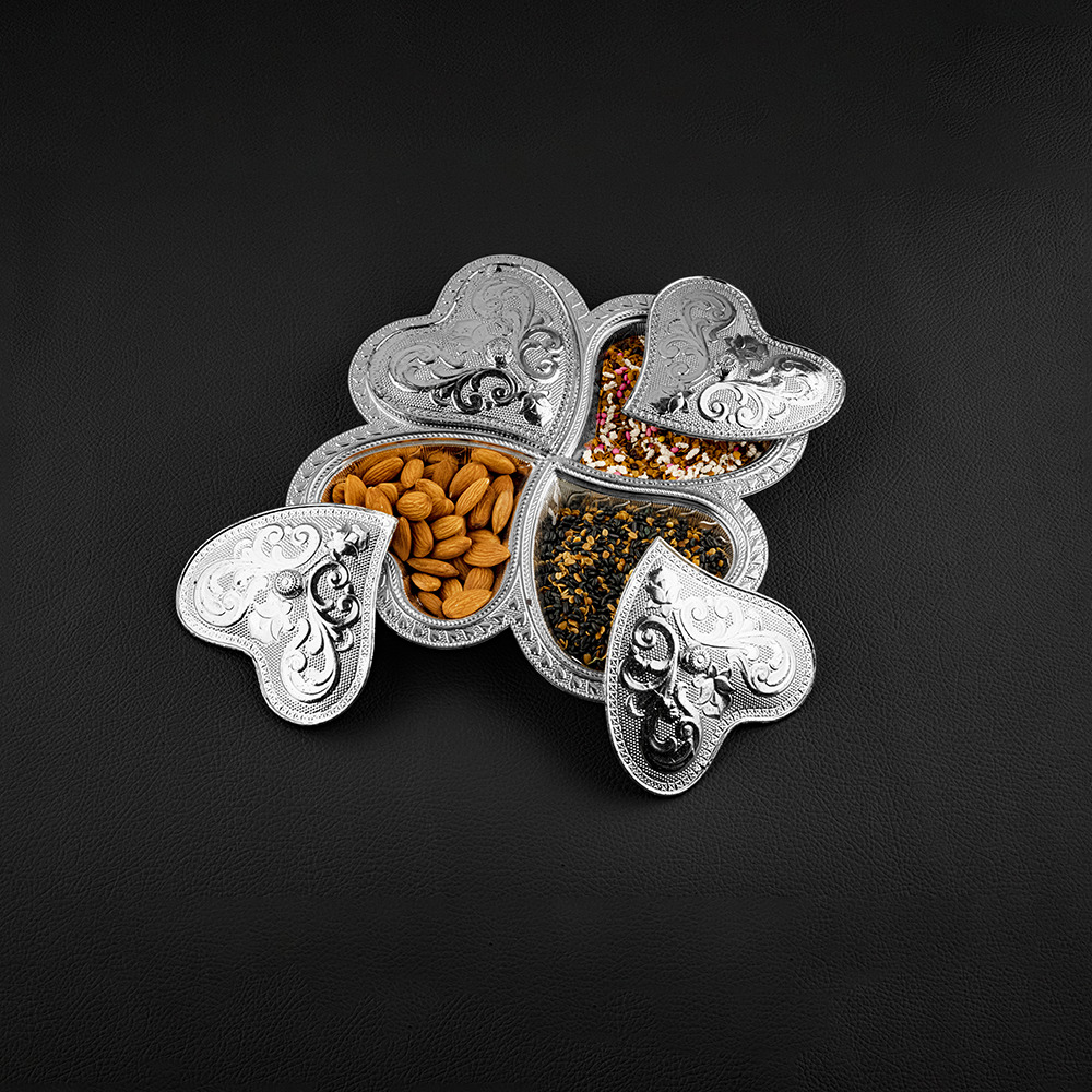 4 Compartment Antique  Shape Silver Dryfruit Box - Features: Durable