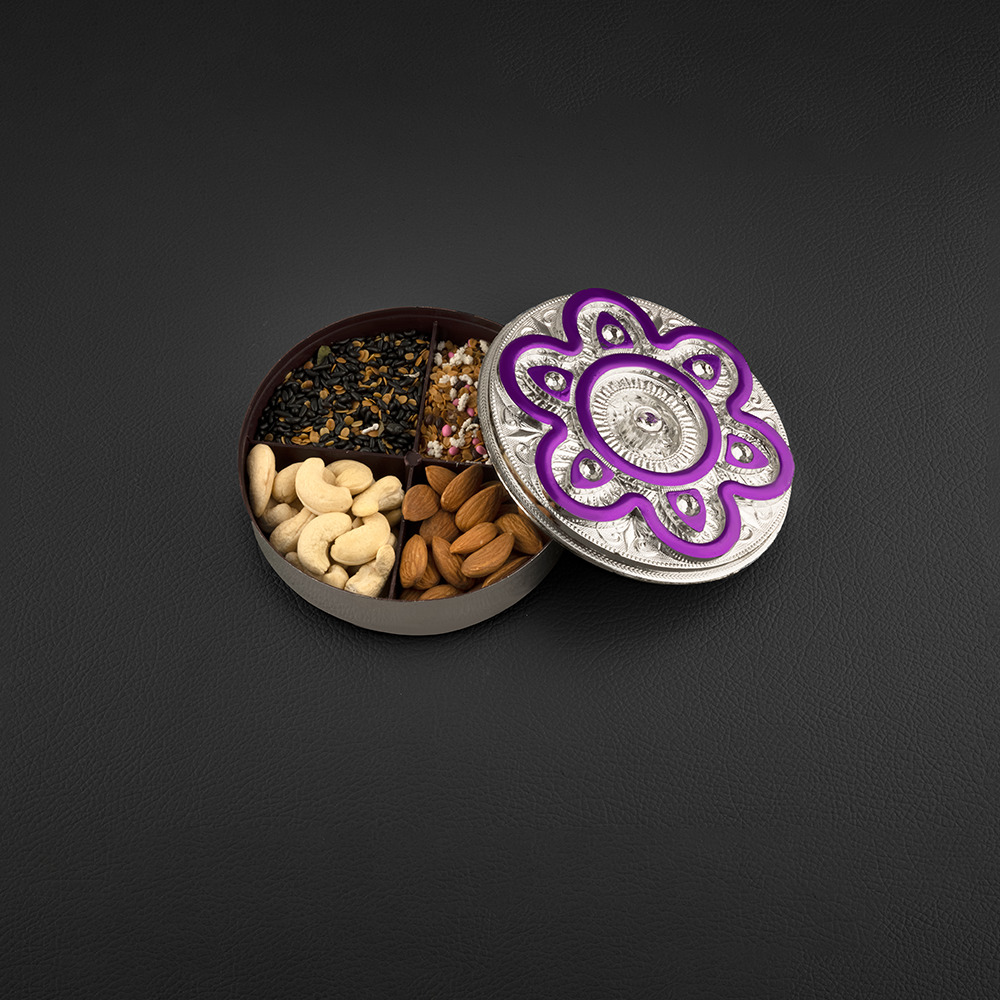 Round Shape Silver Dryfruit Box