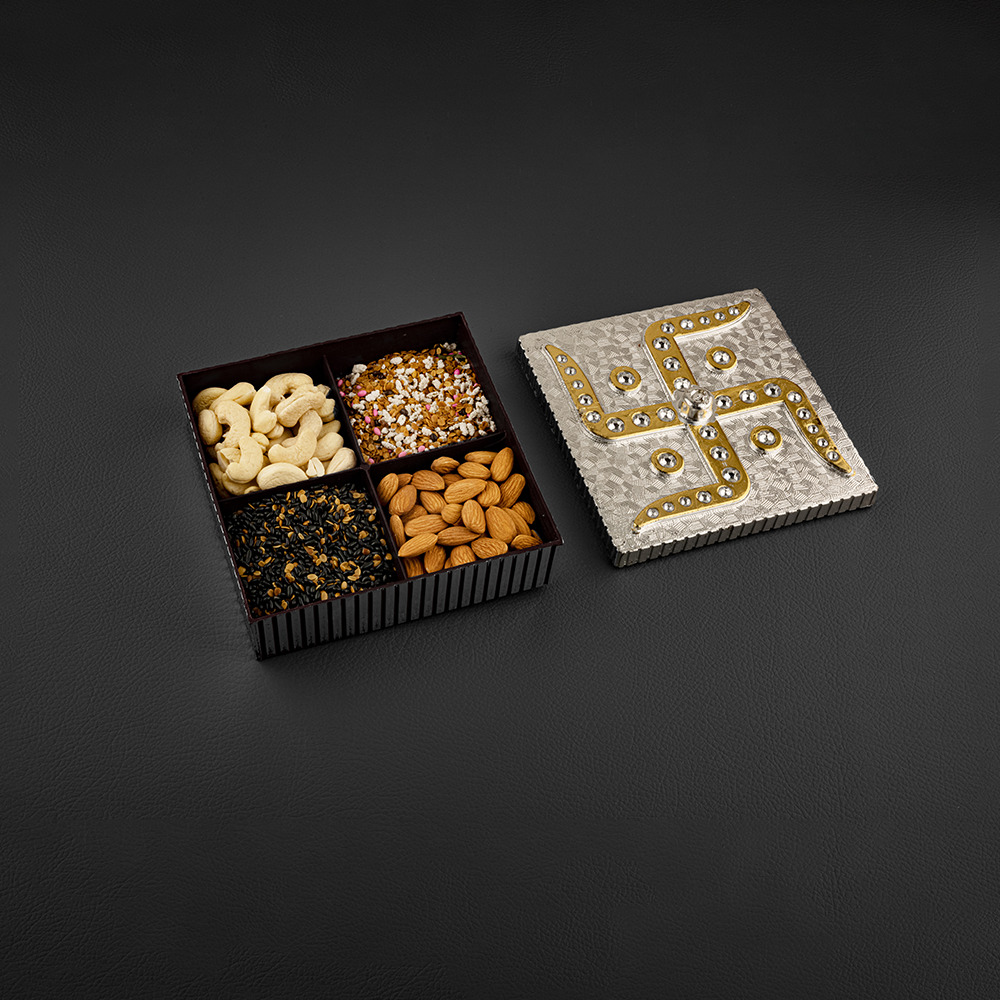 Swashtik Design Silver Design Dryfruit Box