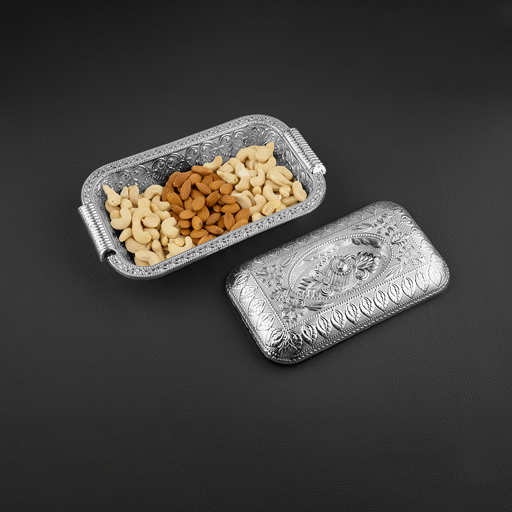 Rectangle Shape Silver Dryfruit Box - Features: Durable