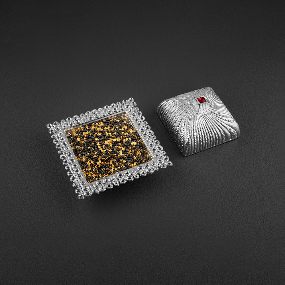 Square Silver Design Dryfruit Box