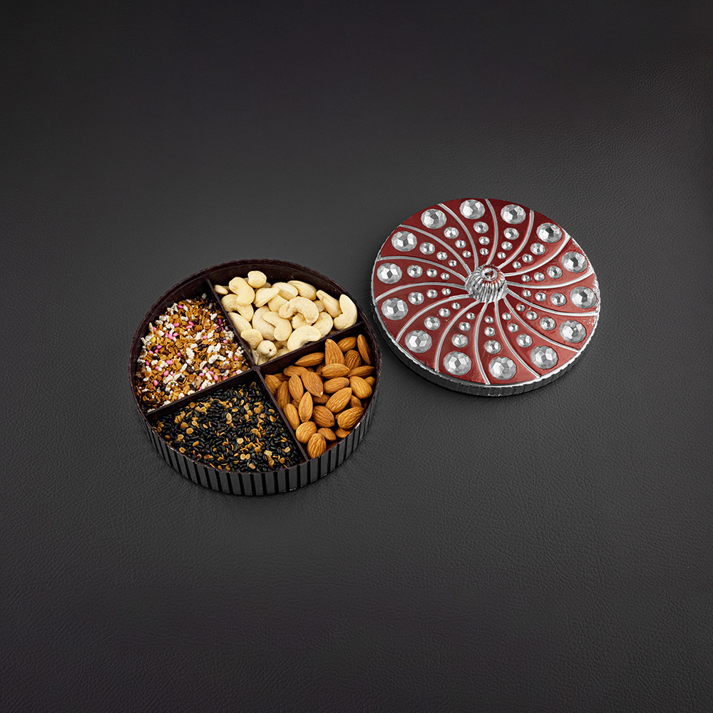 Designer Round Shape Silver Dryfruit Box