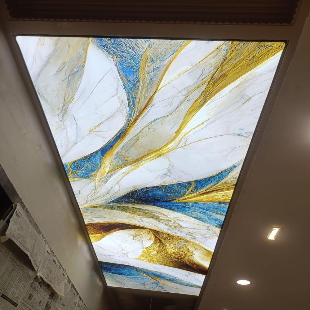 Pvc Printed Marble Stretch Ceiling - Features: Waterproof
