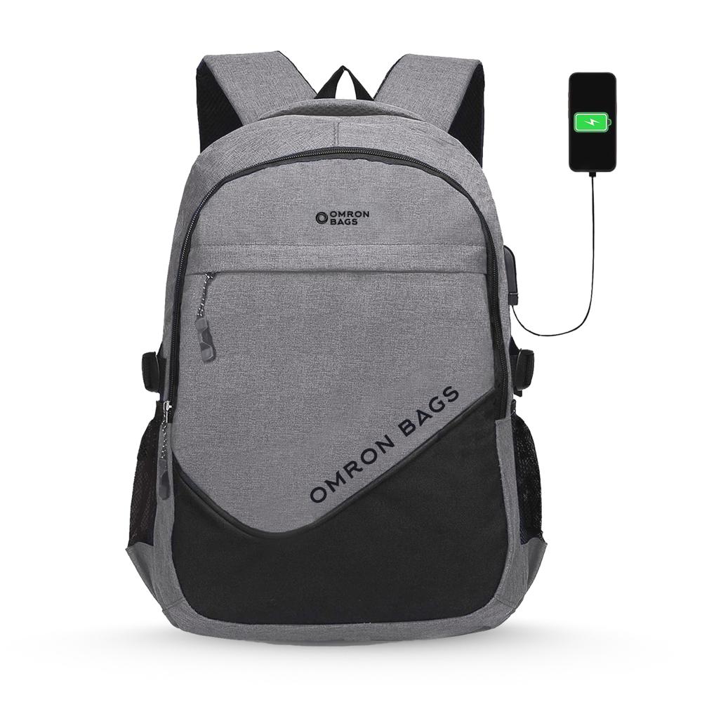 Professional Laptop Backpack with USB Charging Port, Water-Resistant Fabric for Office, College & Travel (Grey)