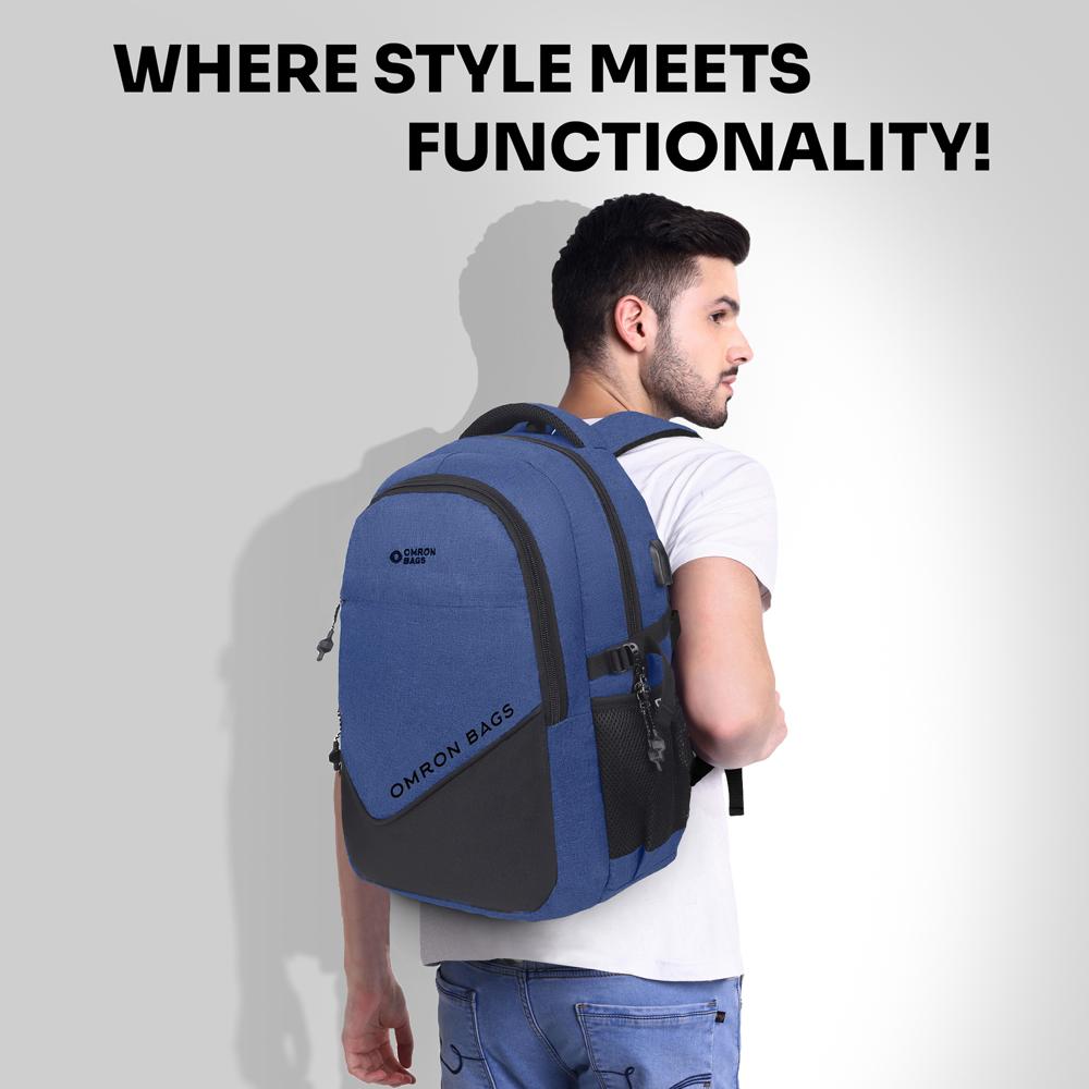 Professional Laptop Backpack with USB Charging Port, Water-Resistant Fabric for Office, College & Travel (Blue)