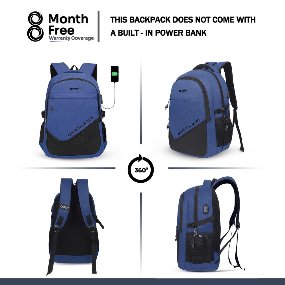 Professional Laptop Backpack with USB Charging Port, Water-Resistant Fabric for Office, College & Travel (Blue)
