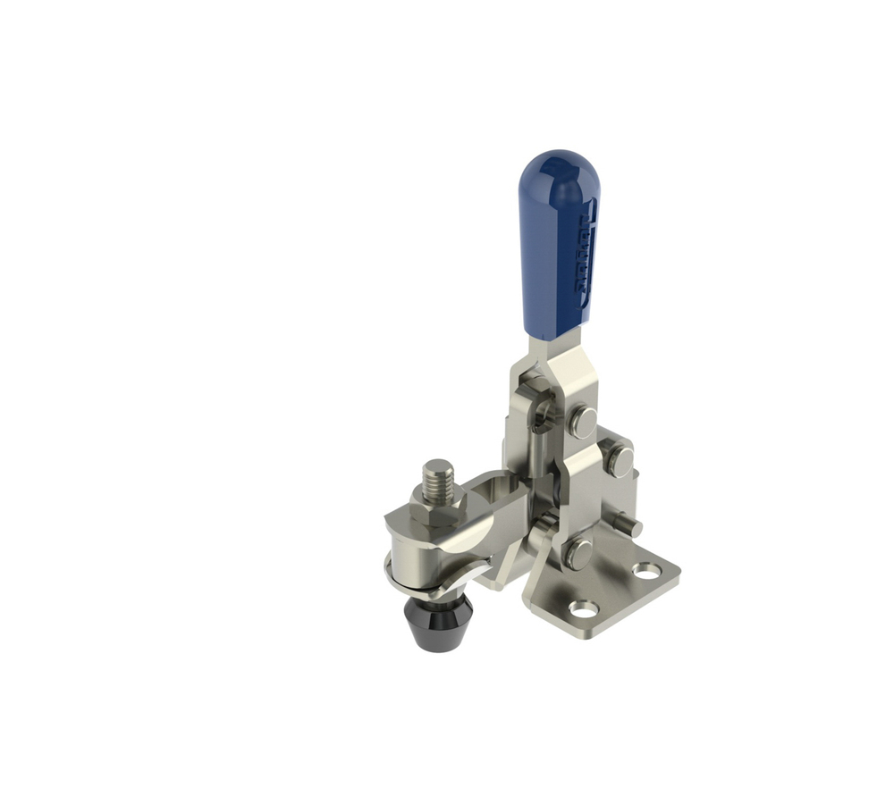112 Lb Cap Vertical Toggle Clamp With Flanged Base & Adjustable U-Bar - Color: Silver