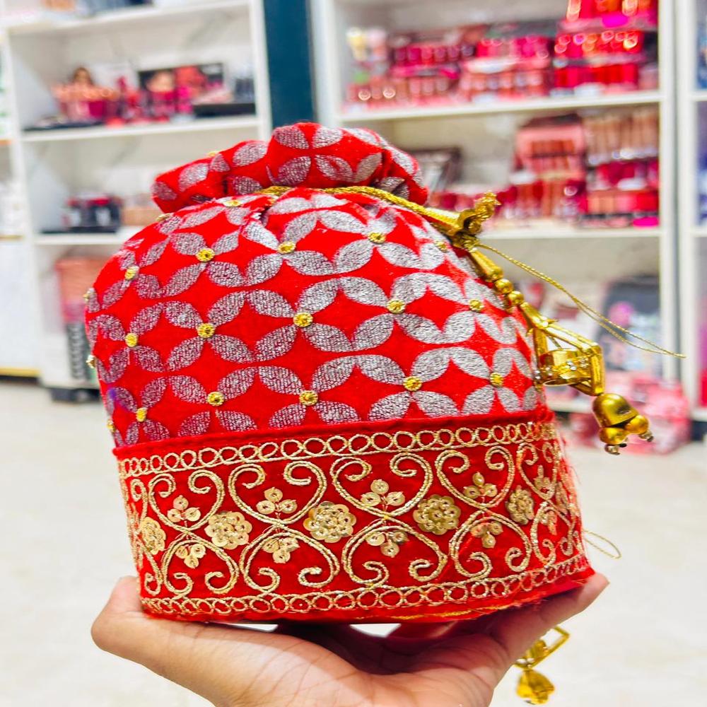 Red Cotton Embroidered Potli Bags