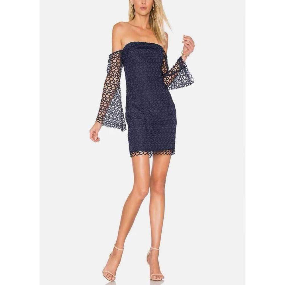 Stylish Navy Blue Lace Party Dress for Women