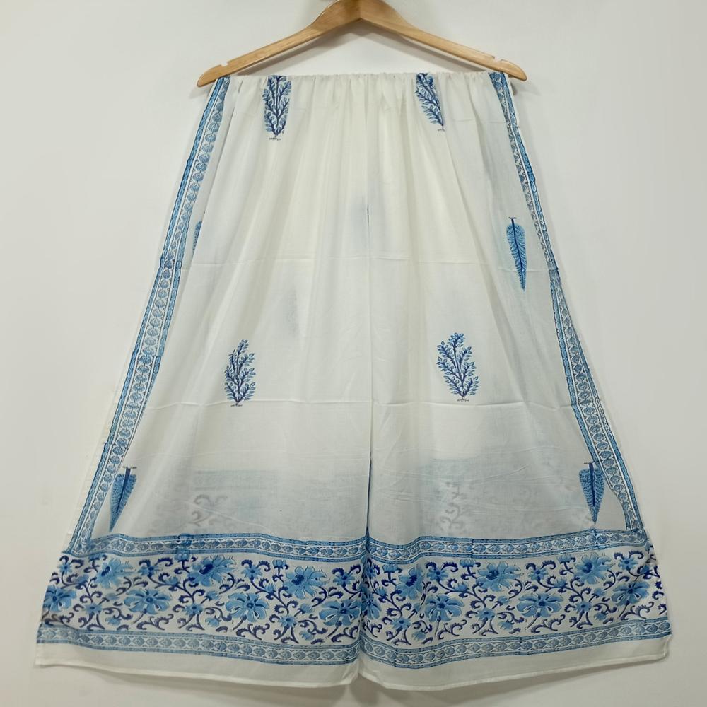Beautiful Hand Block Printed Cotton Dupatta - Color: White