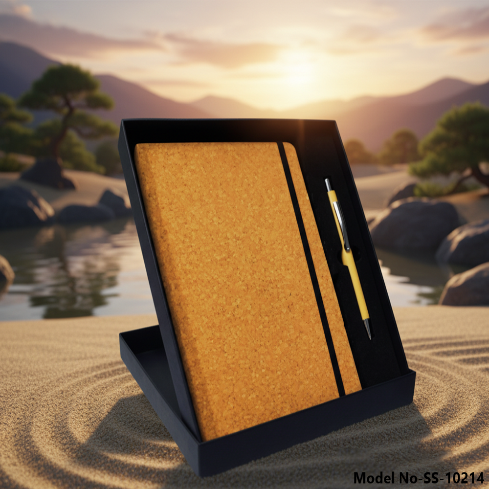 (SS-10214) Cork Material Diary And Pen Gift Set