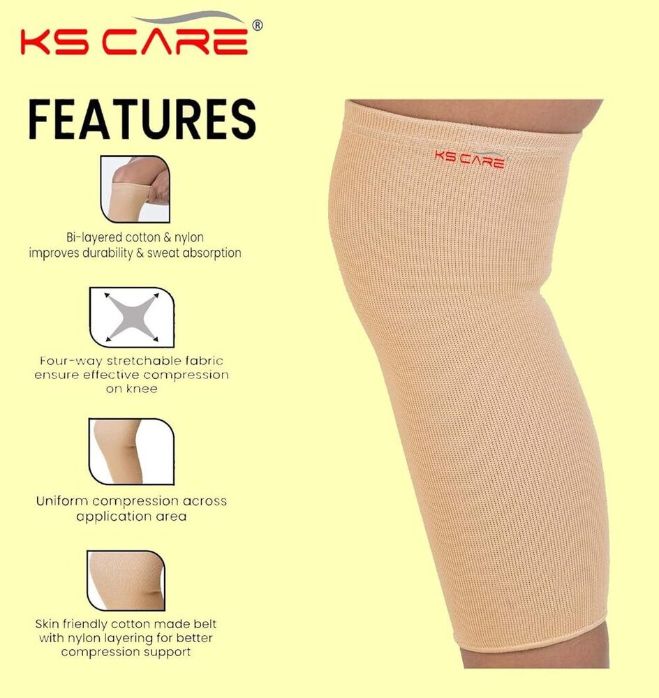 Knee Cap - Cotton Crepe Material, Size S (27.5-32.5 Cms), M (32.5-40 Cms), L (40-47.5 Cms), Xl (40-47.5 Cms) | Supports Weak Knees, Post-surgical Care, Sports Injuries