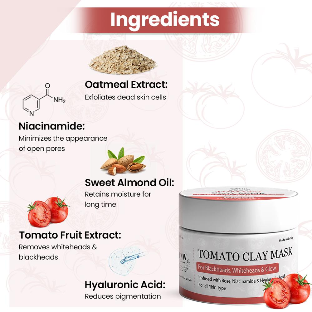 Tomato Clay Face Mask for Glowing & Healthy Skin | With Niacinamide & Hyaluronic Acid | Natural & Chemical-Free Clay Mask