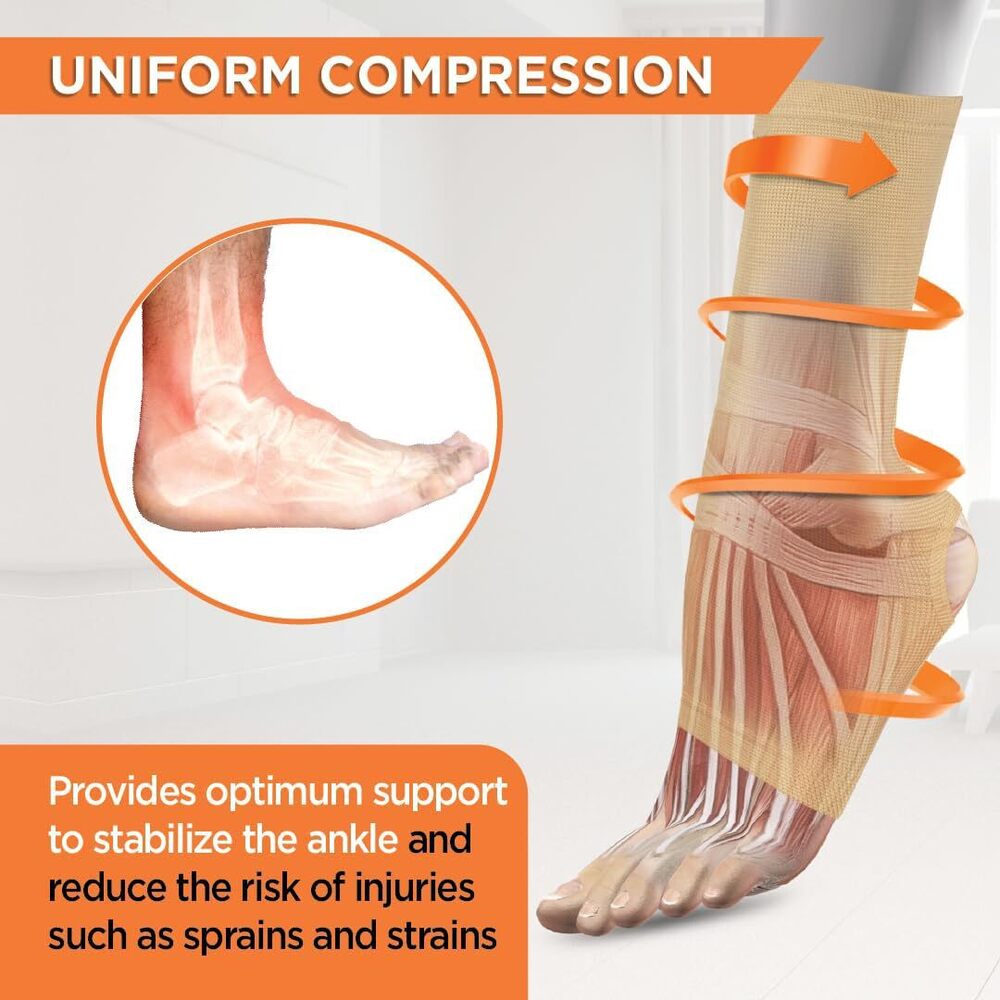 Ankle Binder - Fabric, Size S (11-13 Inches) / M (13-16 Inches) / L (16-19 Inches) / Xl (19-22 Inches), Beige, Velcro Closure, Supports Weak Ankles, Reduces Pain & Swelling