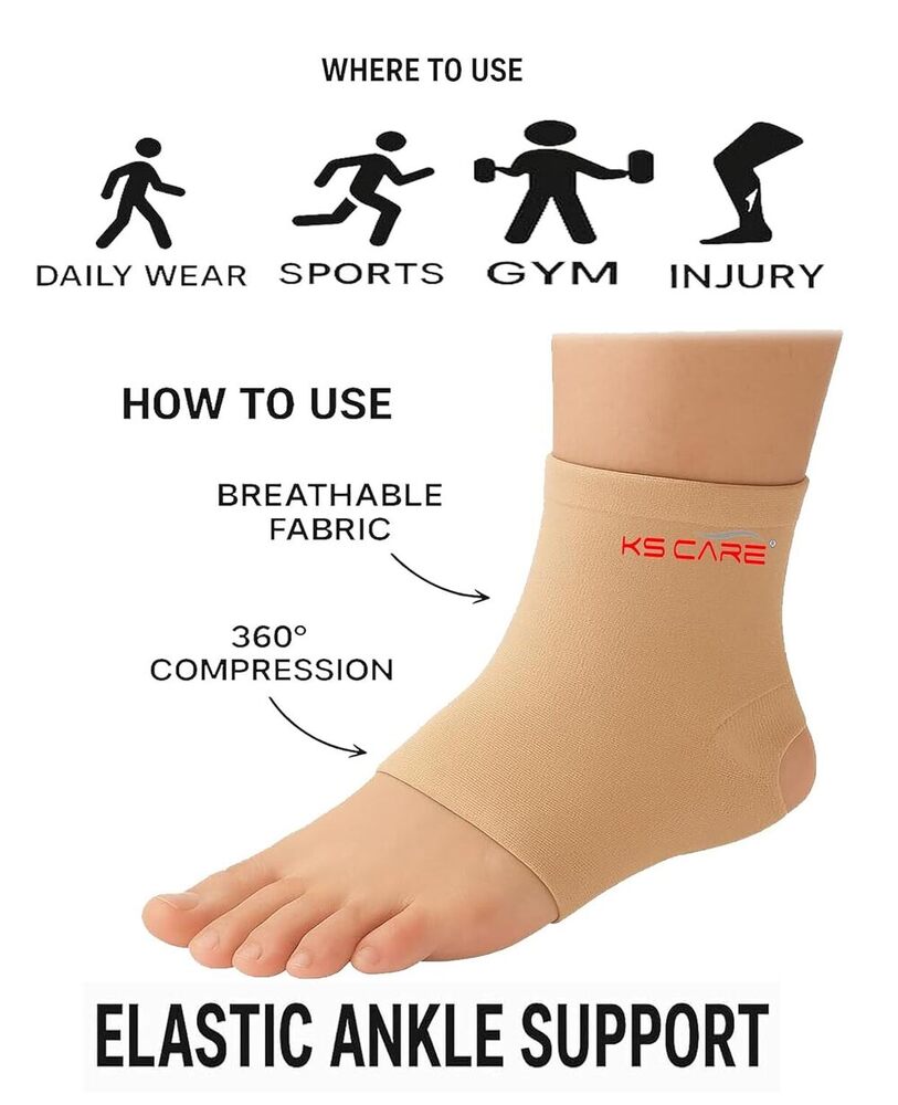 Ankle Binder - Fabric, Size S (11-13 Inches) / M (13-16 Inches) / L (16-19 Inches) / Xl (19-22 Inches), Beige, Velcro Closure, Supports Weak Ankles, Reduces Pain & Swelling