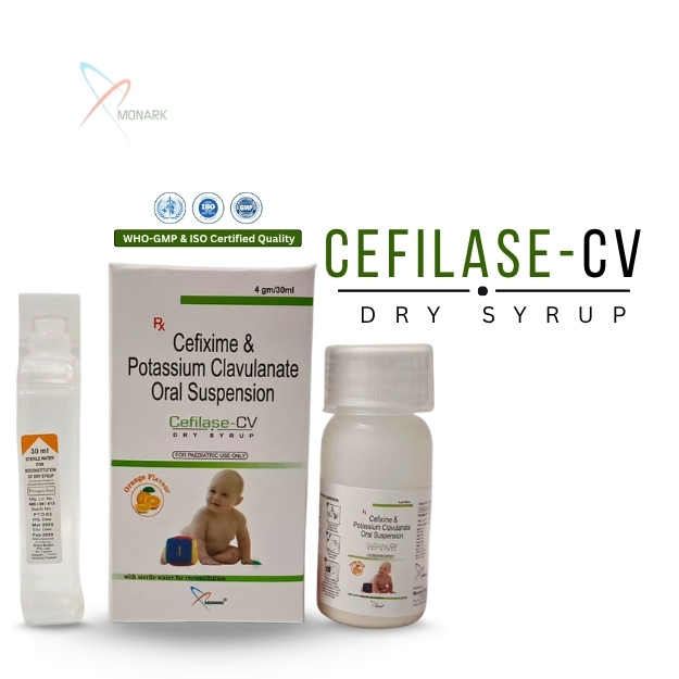 Cefixime 50mg + Potassium clavulanate 31.5mg Dry Syrup (With Monocarton & with water )