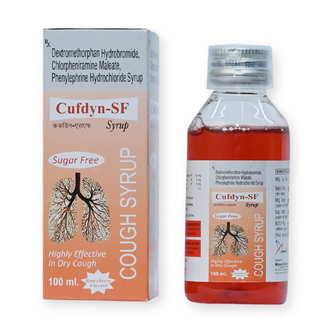 Dextromethorphen HBr.10mg +Phenylepherine Hcl 5mg +  Chlorpheniremine 2mg Syrup with Monocarton ( Sugar Free)