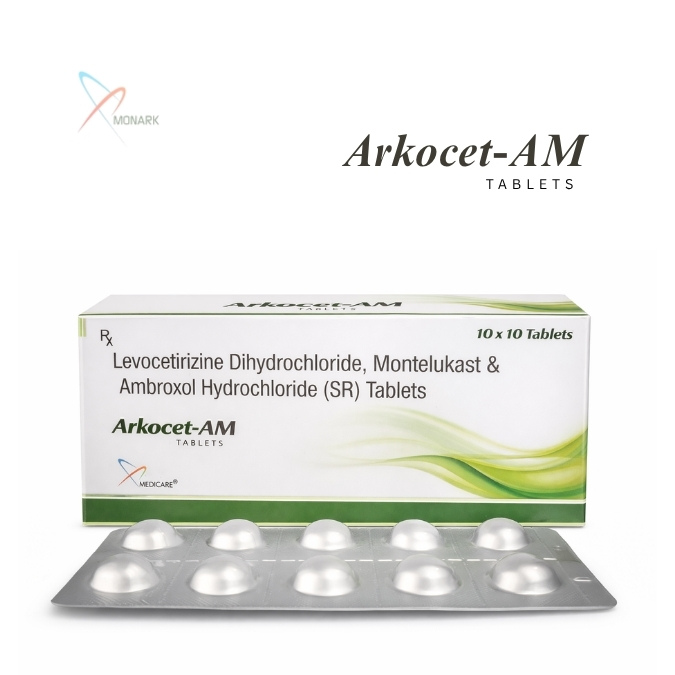 Levocetirizine Dihydrochloride, Montelukast And Ambroxol Hydrochloride (sustained Release) Tablets - Brand Name: Arkocet-am
