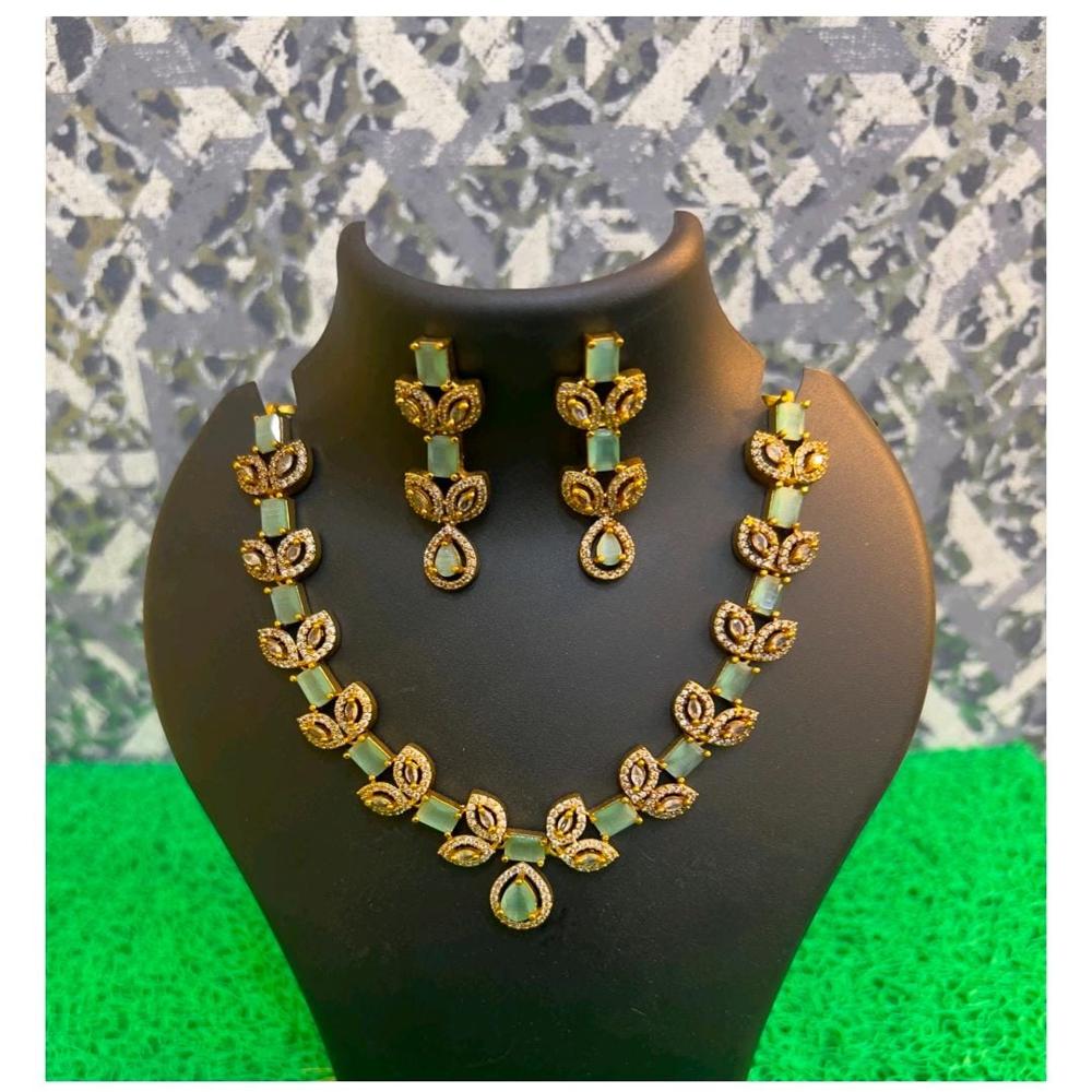 Ethnic Mint Color Stone Necklace & Earring Set - Gender: Women