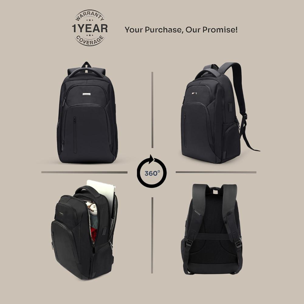 Business Smart Backpack Water-Resistant fit 15.6 Inch Laptop Backpack with USB Charging Port,Travel Durable Backpack for Men and Women (Black)