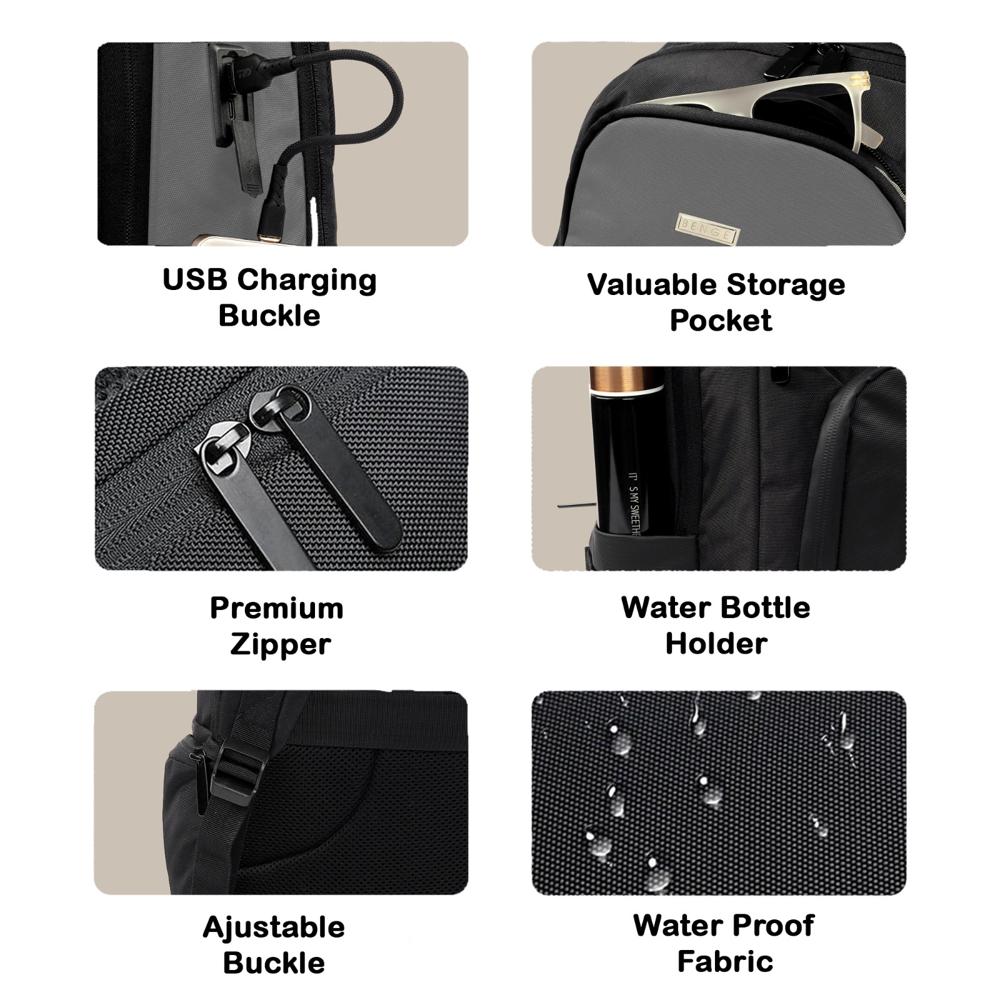 Business Smart Backpack Water-Resistant fit 15.6 Inch Laptop Backpack with USB Charging Port, Travel Durable Backpack for Men and Women (Black&Grey)