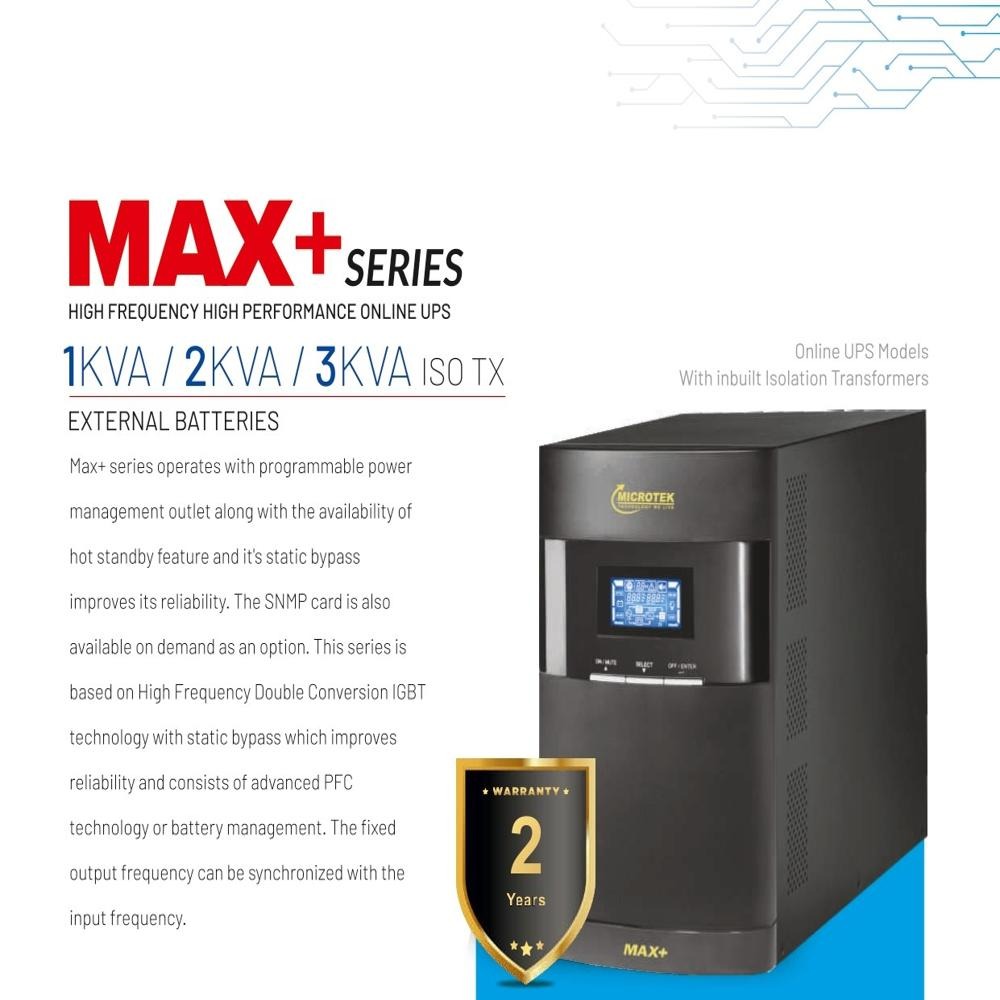 MICROTEK MAX+ 2 KVA ONLINE UPS 1:1 WITH  ISOLATION TRANSFORMER