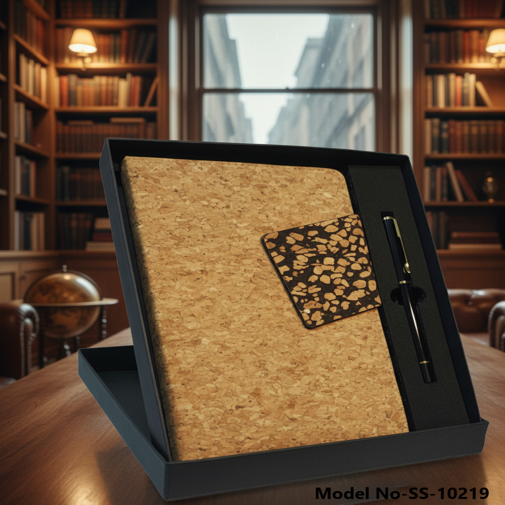 Premium Cork Diary With Metal Pen Gift Set (Ss-10219) - Dimension (L*W*H): 23 21 4 Centimeter (Cm)